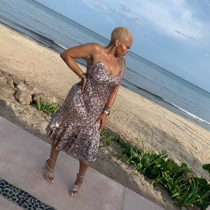 Spaghetti Strap Rose Gold and Gold Sequin Dress